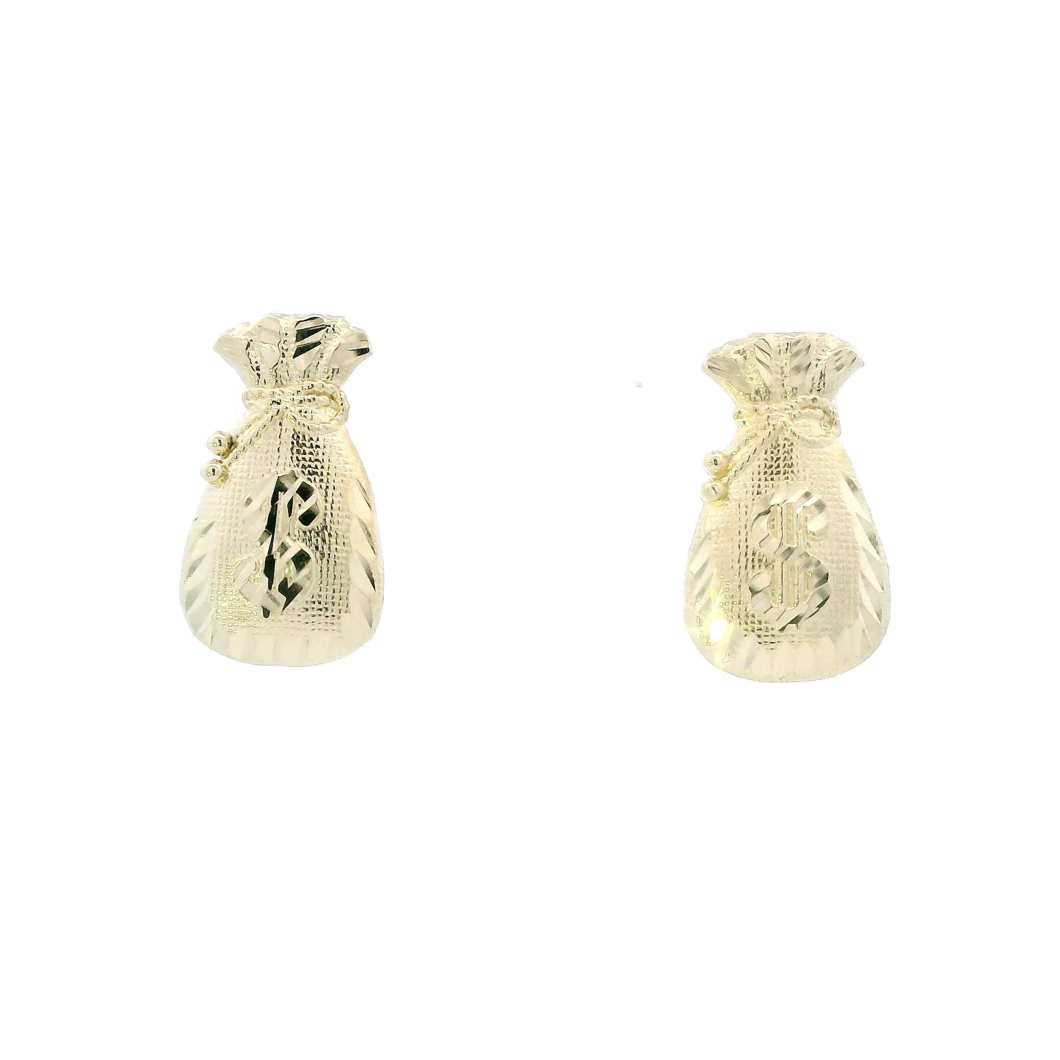 10K Yellow Gold Diamond Cut Money Bag Earrings