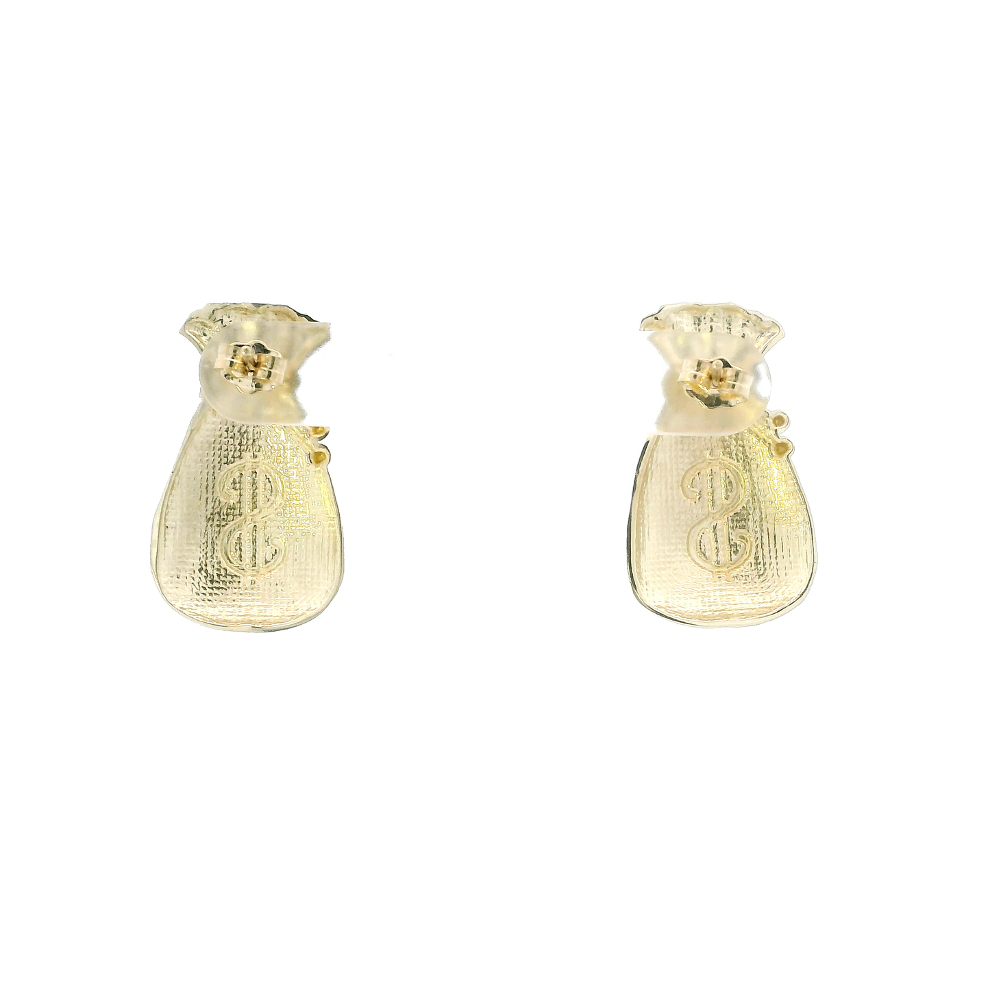 10K Yellow Gold Diamond Cut Money Bag Earrings