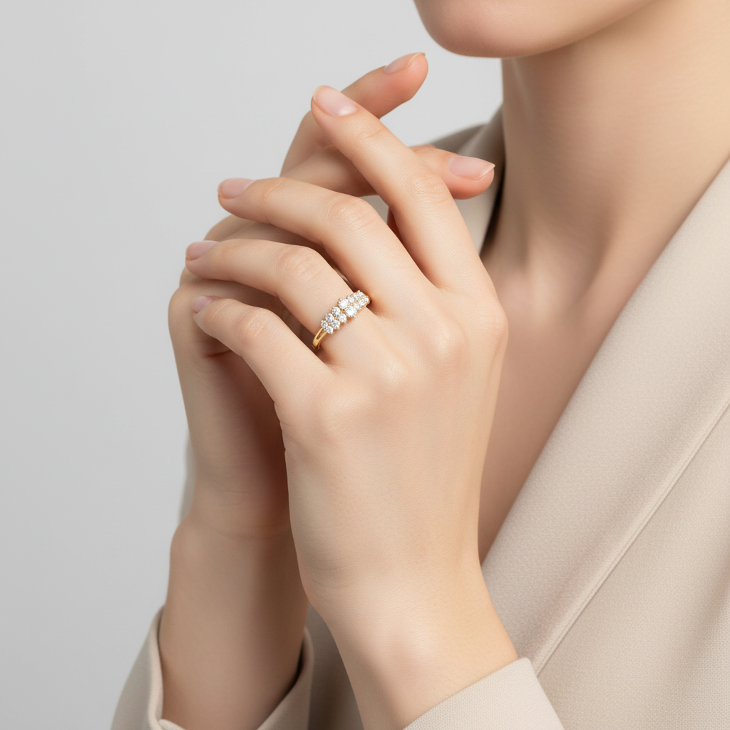 10K Yellow Gold Cz Double Row Womens Ring