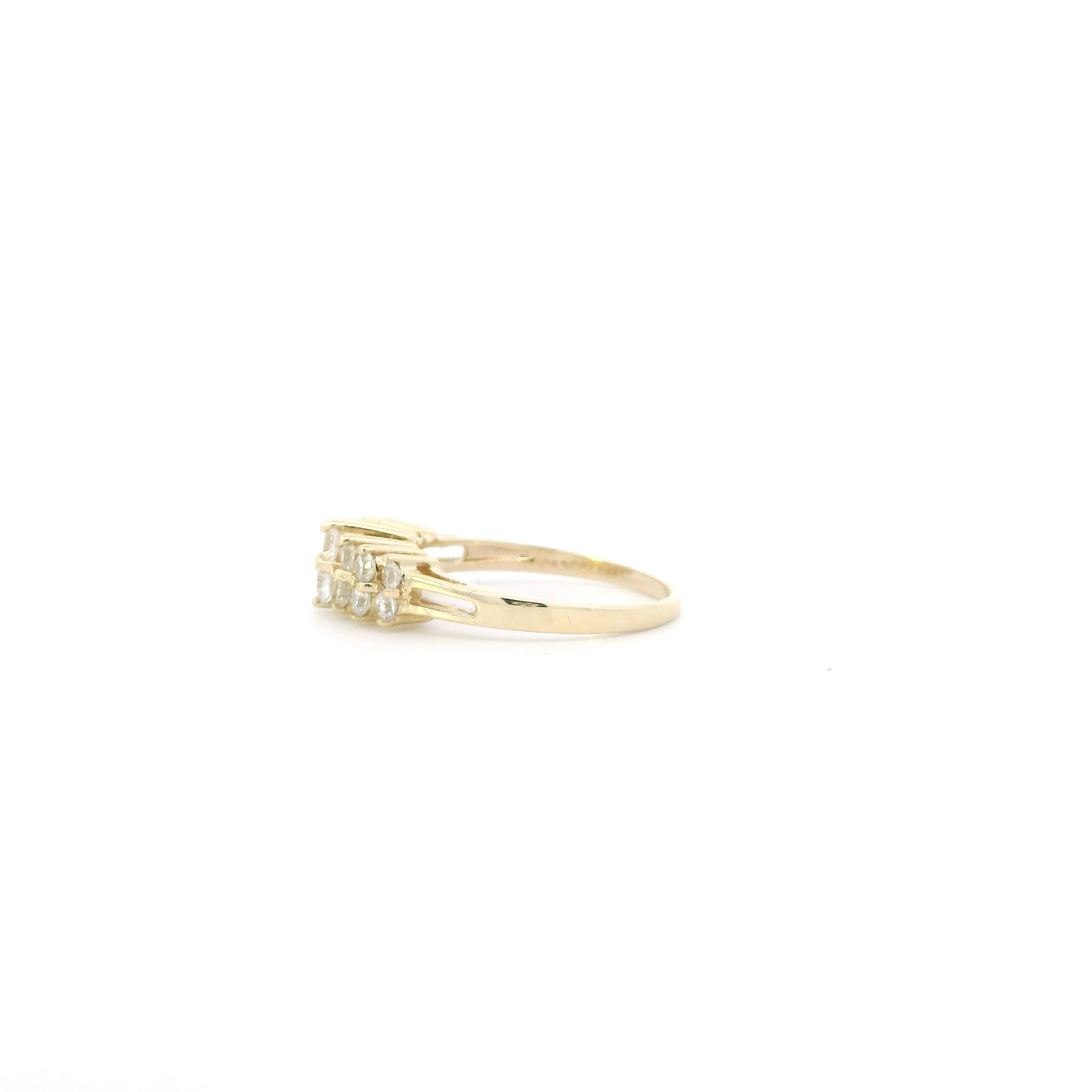 10K Yellow Gold Cz Double Row Womens Ring