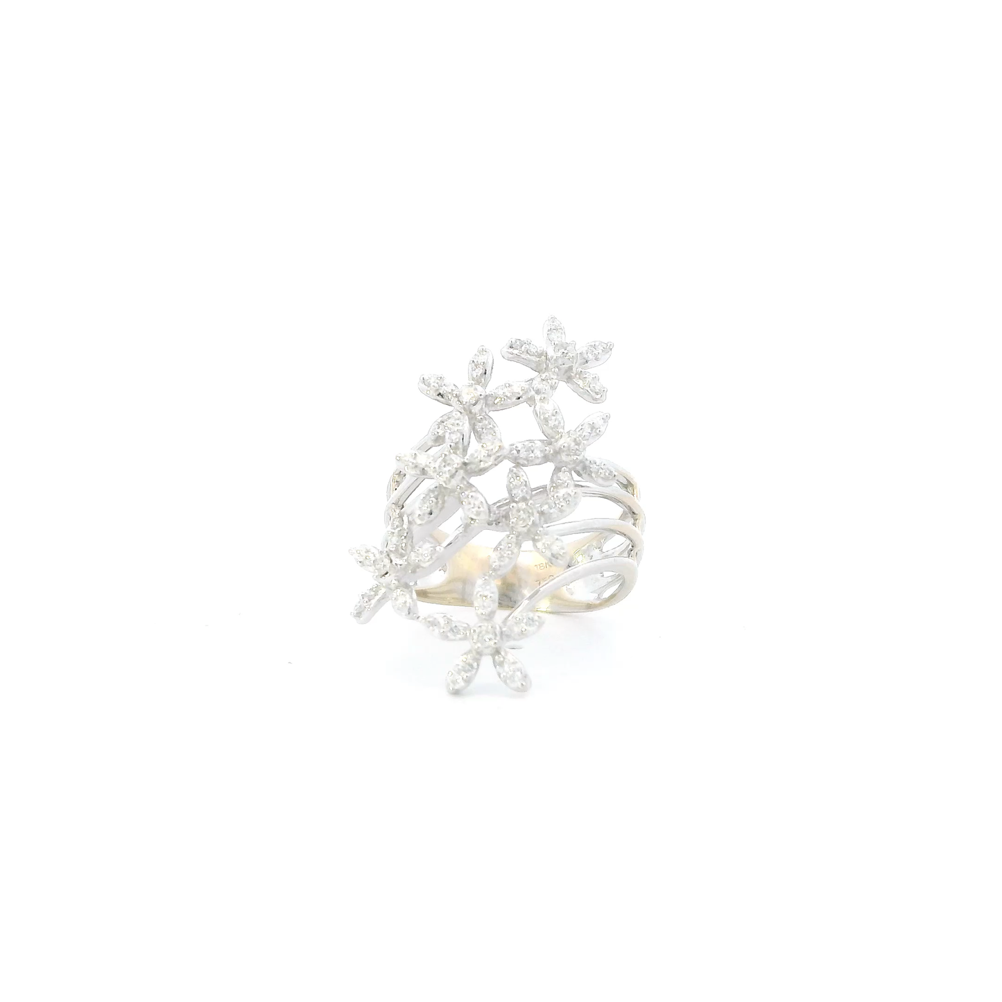 18K White Gold Diamond Flower Womens Ring - 0.35ct