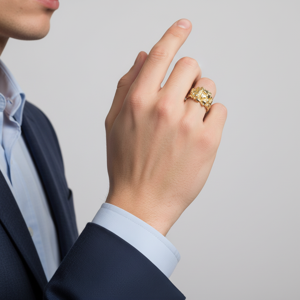 14K Yellow Gold Nugget Mens Ring