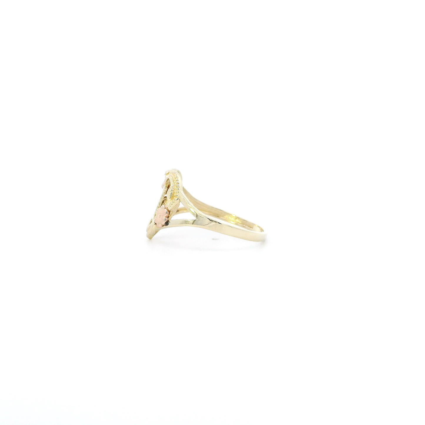 14K Yellow & Rose Gold Letter "I" Heart With Flower Womens Ring