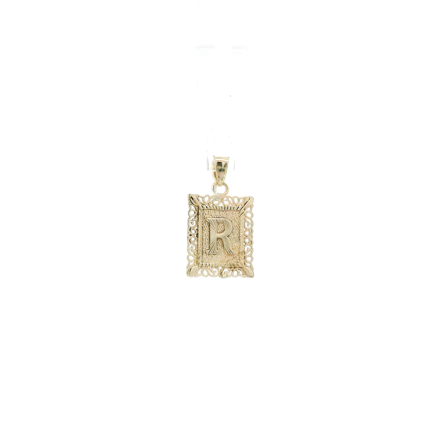 10K Yellow Gold Rectangle "R" Pendant