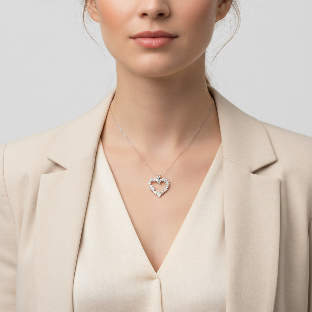 14K White Gold Diamond Heart Pendant - 0.35ct