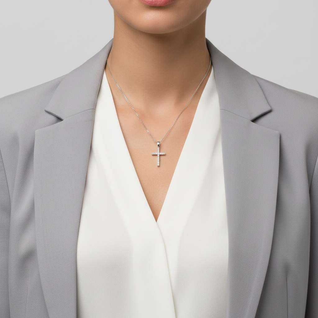 14K Yellow Gold Lab Grown Diamond Cross Pendant - 0.20ct