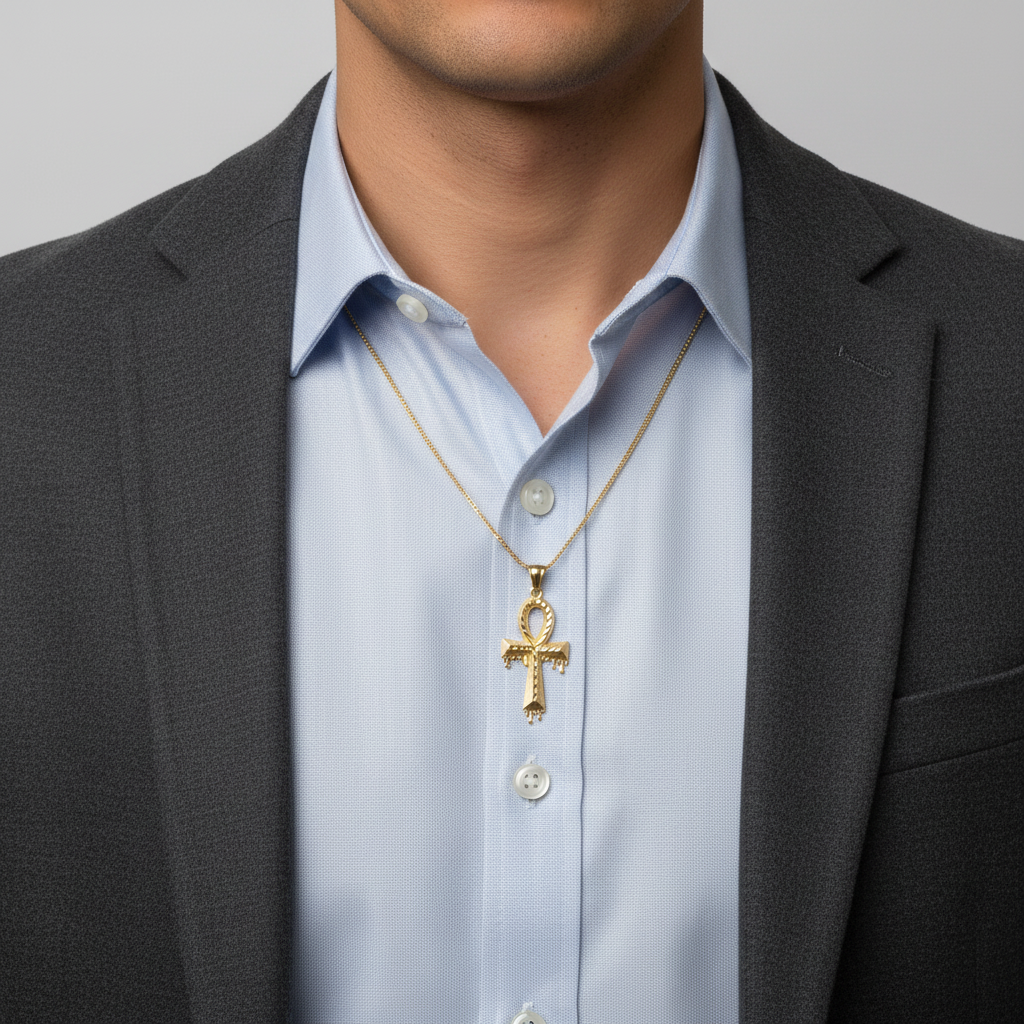 10K Yellow Gold Dripping Ankh Pendant