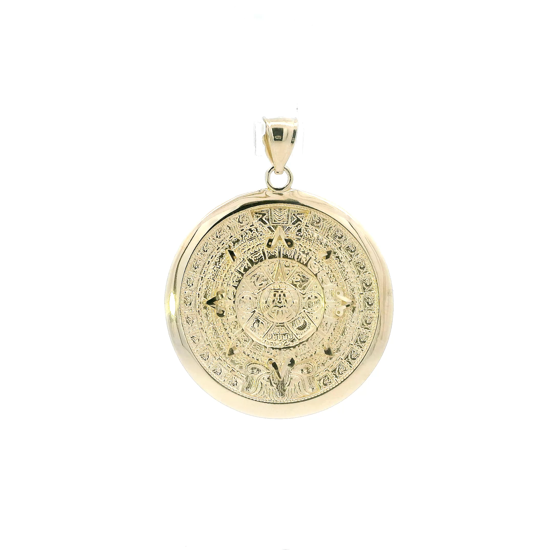 14K Yellow Gold Aztec Calendar Pendant
