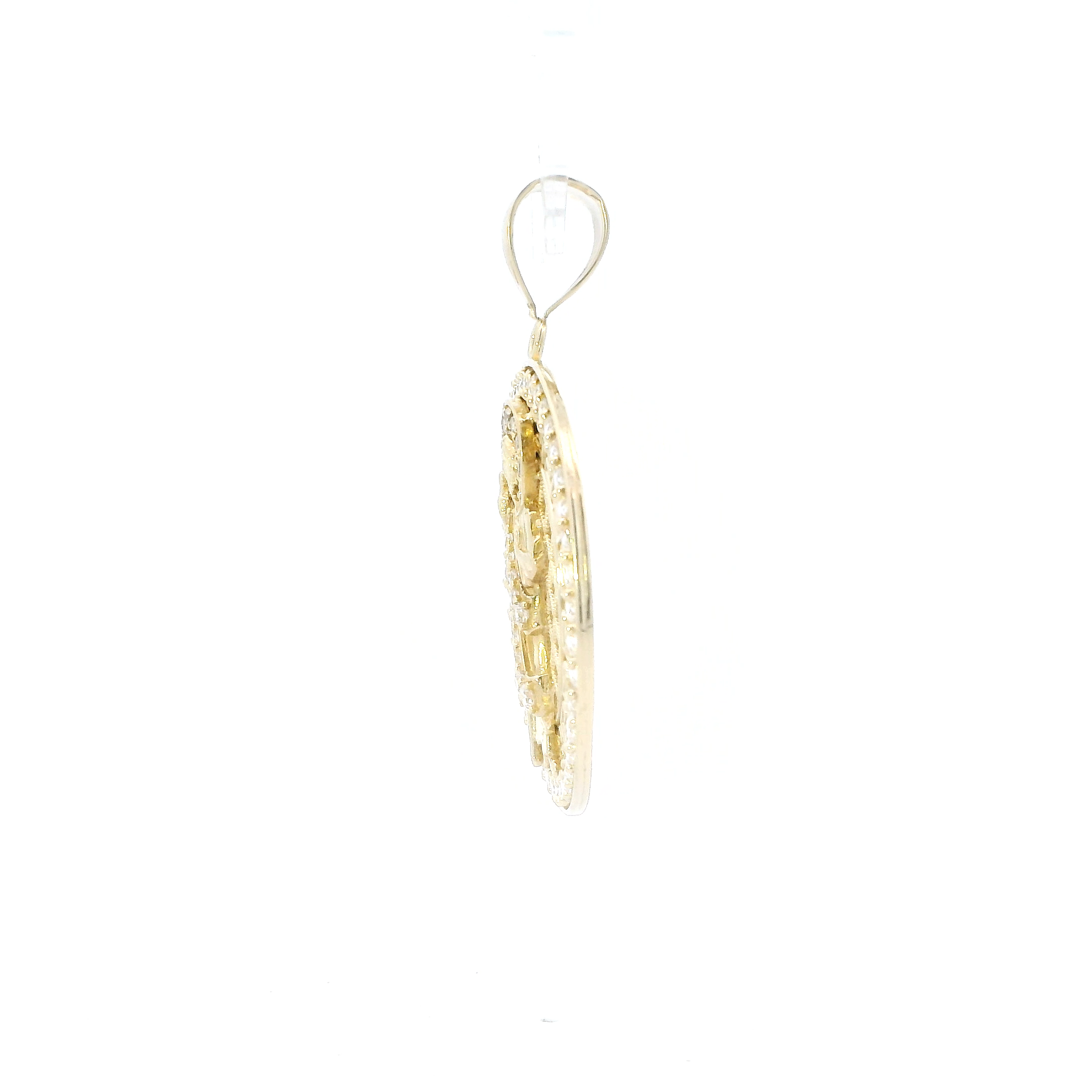 14K Yellow Gold Cz Round Greek Design Religious Pendant