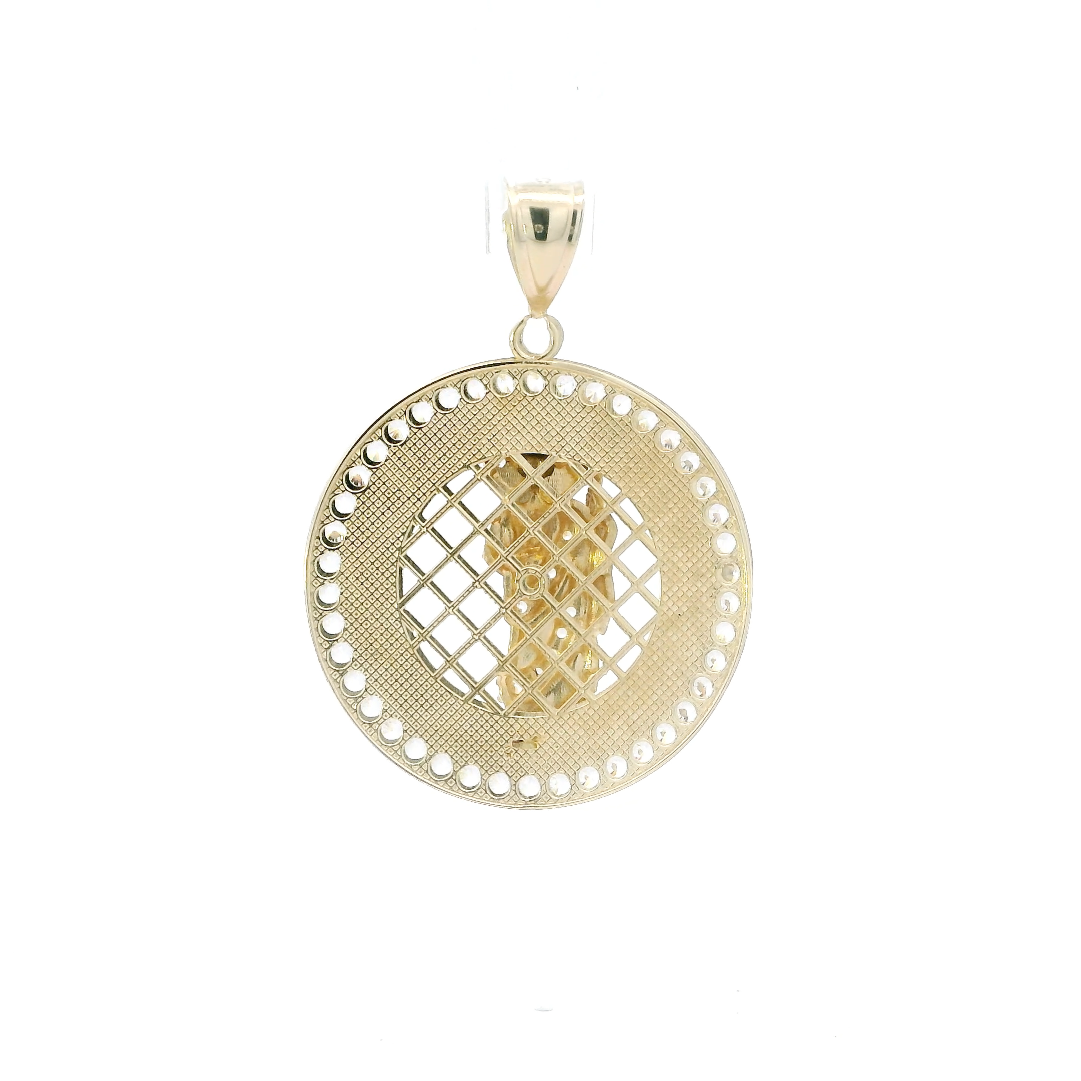 14K Yellow Gold Cz Round Greek Design Religious Pendant