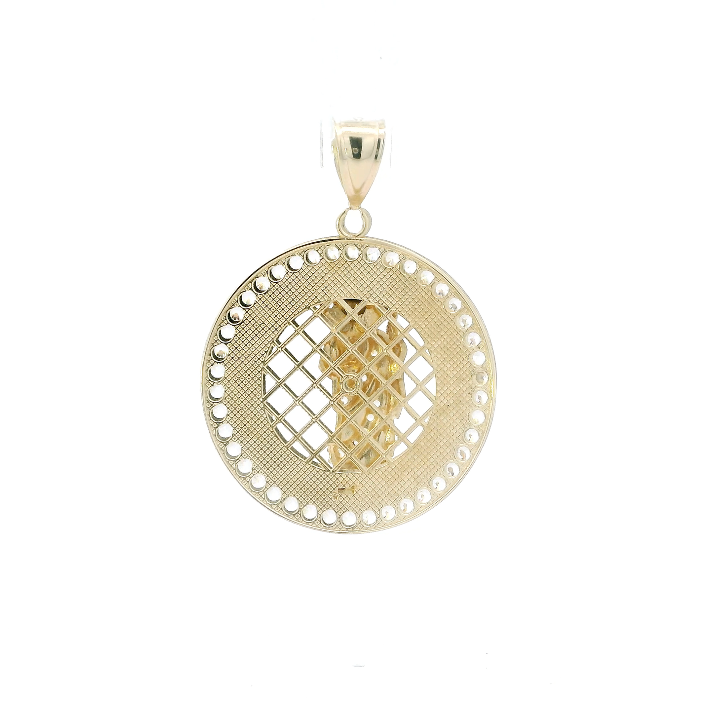 14K Yellow Gold Cz Round Greek Design Religious Pendant