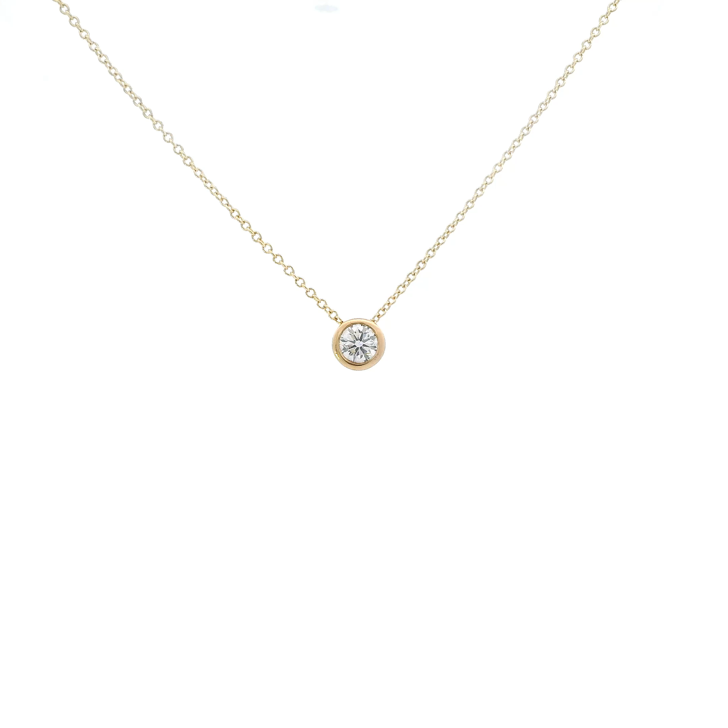 14K Yellow Gold 16 -18" Cable Chain & Lab Diamond Bezel - 0.22ct