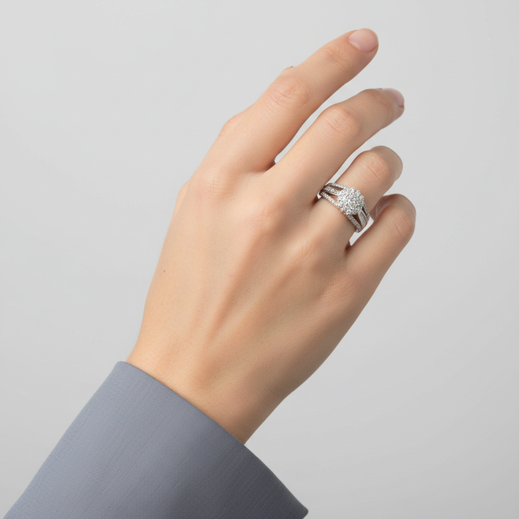 10K White Gold Diamond Women Ring - 0.87ct