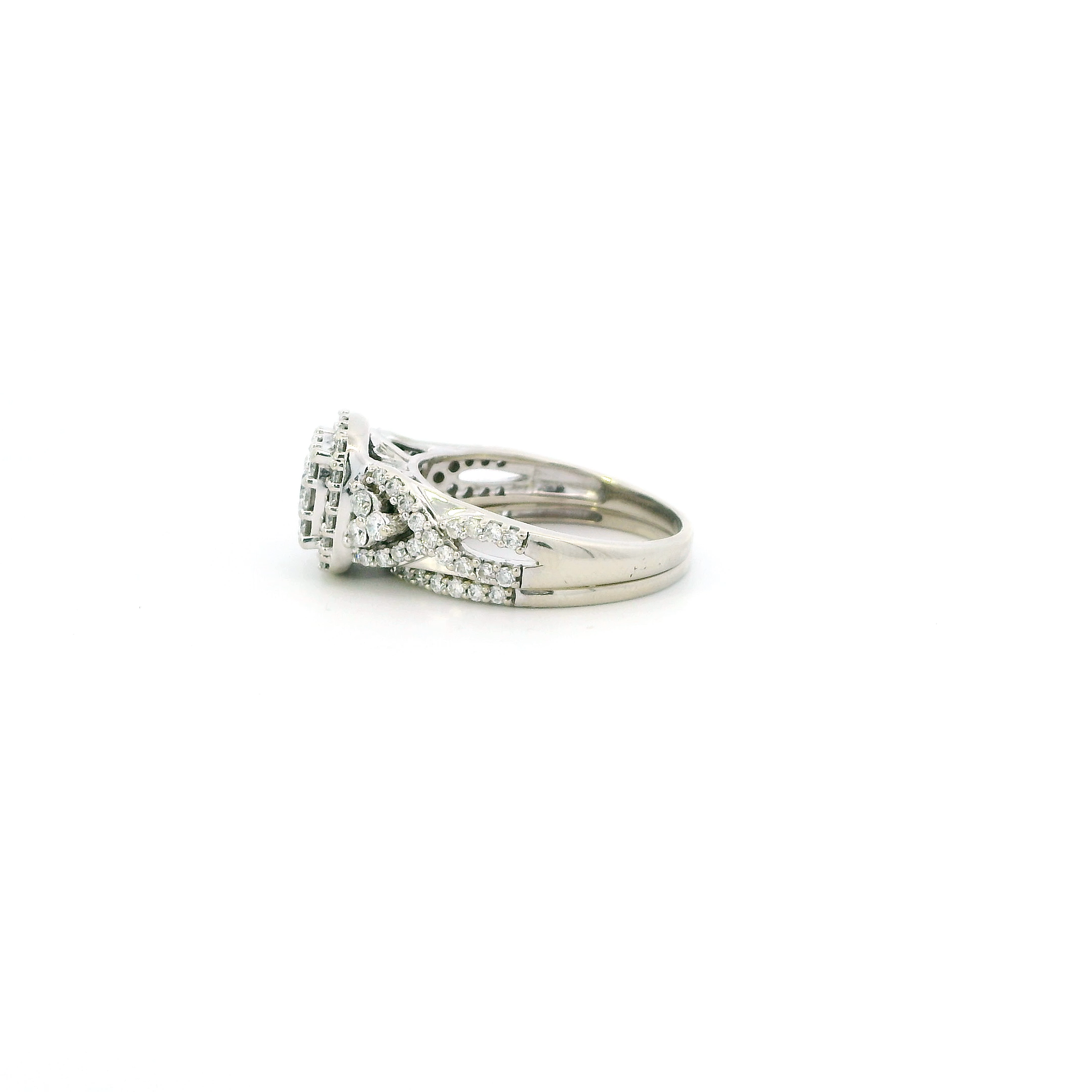 10K White Gold Lab Grown Diamond Womens Engagement & Wedding Ring Set - 1.30ct