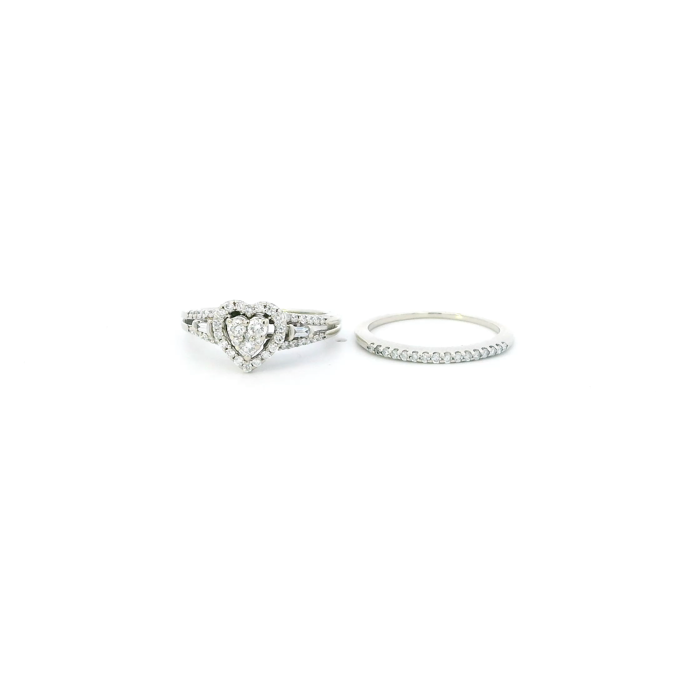 14K White Gold Diamond Womens Engagement & Wedding Ring Set - 0.46ct