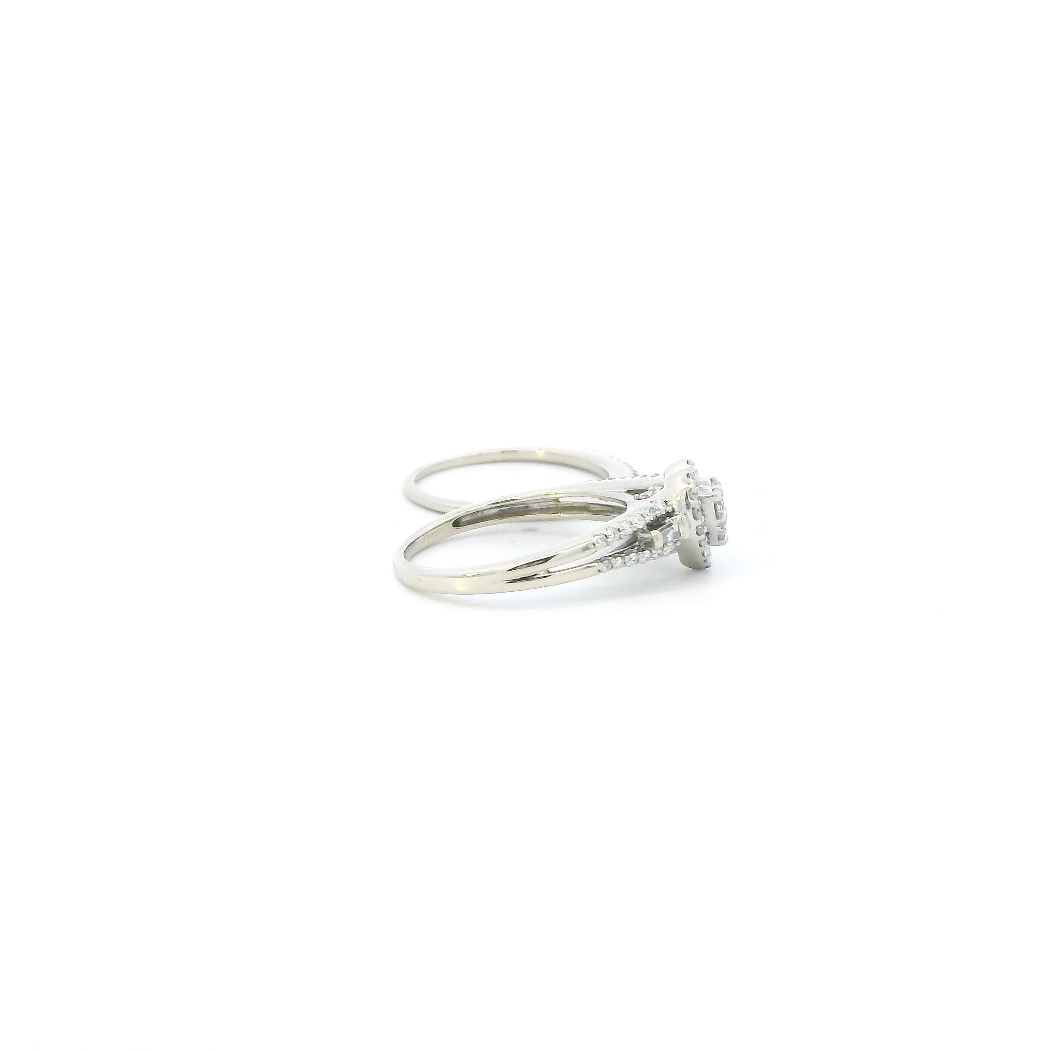 14K White Gold Diamond Womens Engagement & Wedding Ring Set - 0.46ct