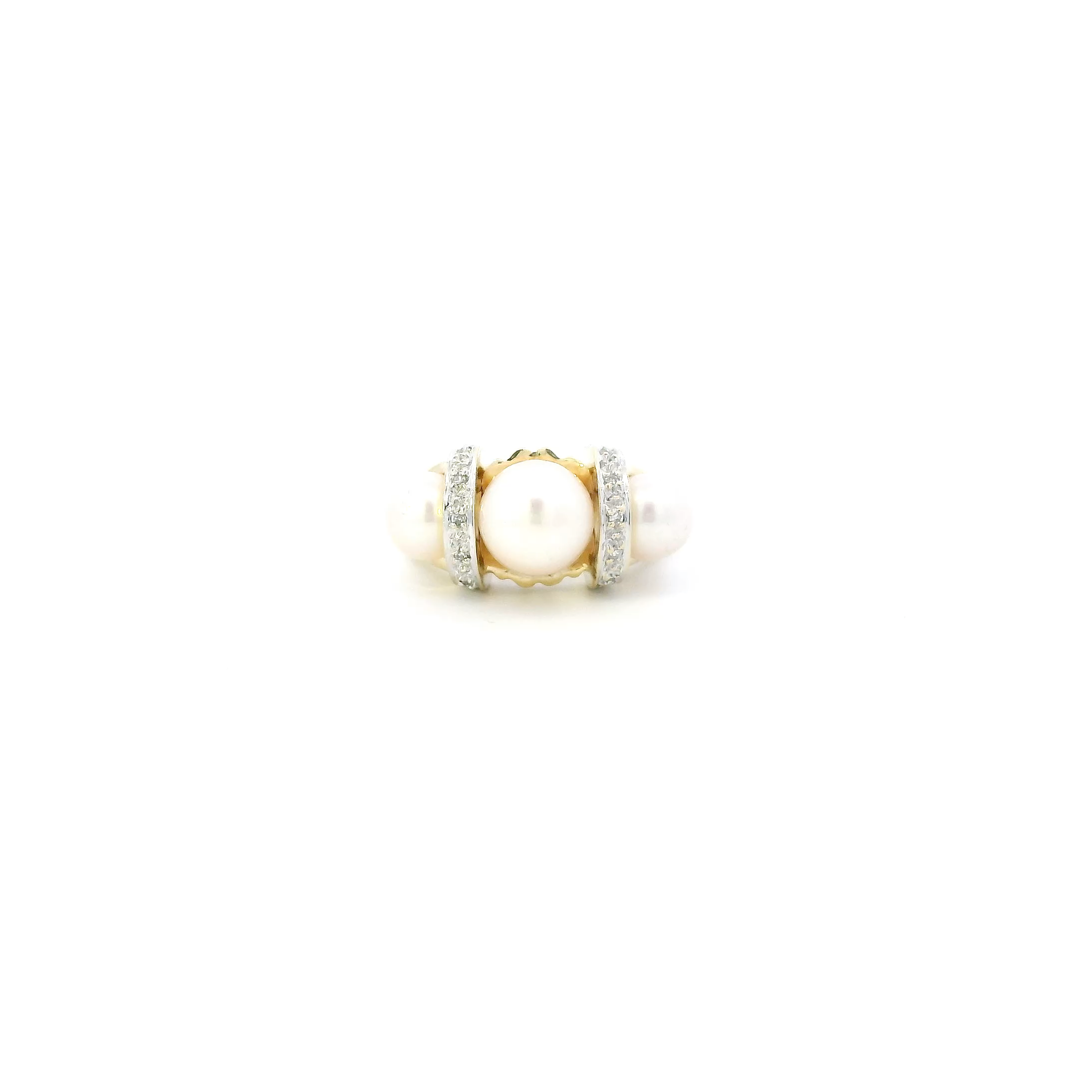 14K Yellow Gold Pearl Womens Rings