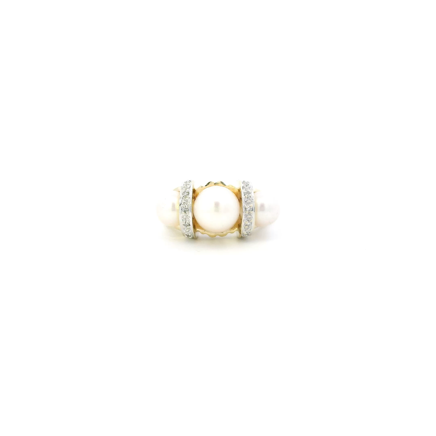 14K Yellow Gold Pearl Womens Rings