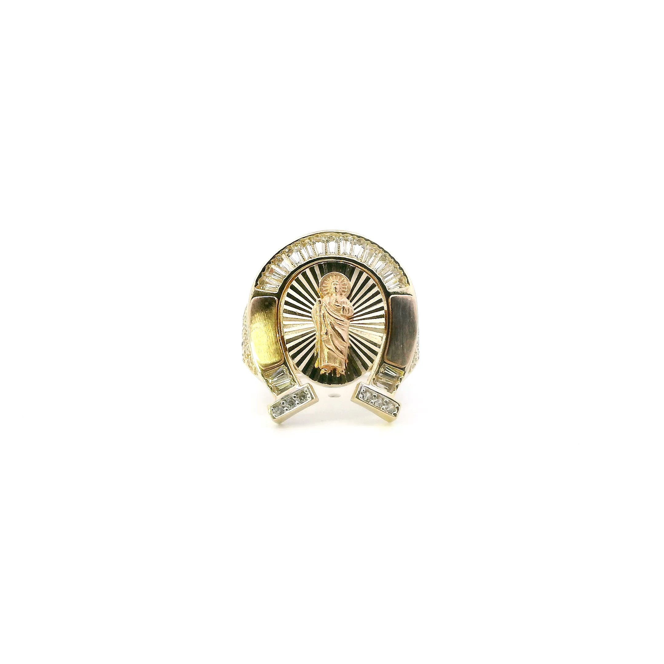 14K Yellow Gold Cz Religious Horseshoe Ring