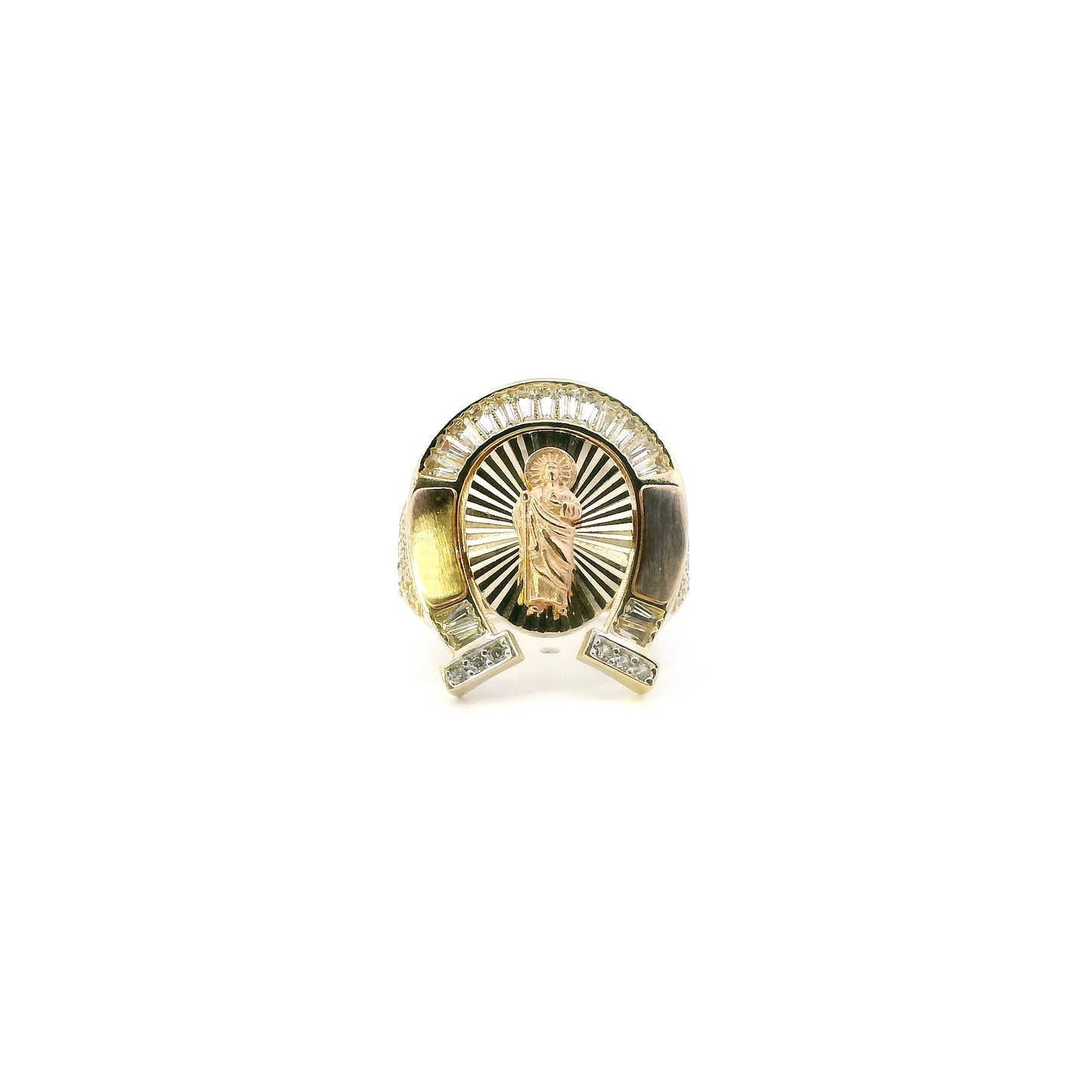 14K Yellow Gold Cz Religious Horseshoe Ring