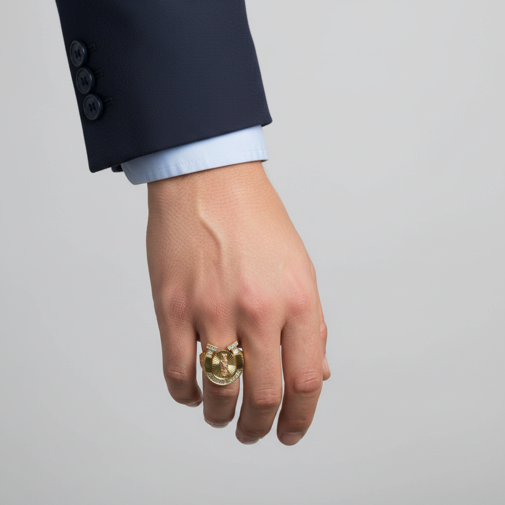 14K Yellow Gold Cz Religious Horseshoe Ring
