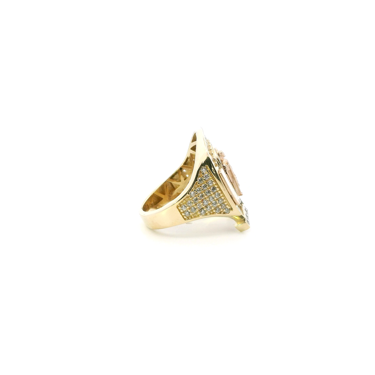 14K Yellow Gold Cz Religious Horseshoe Ring