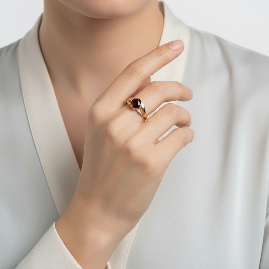 10K Yellow Gold Garnet Womens Ring