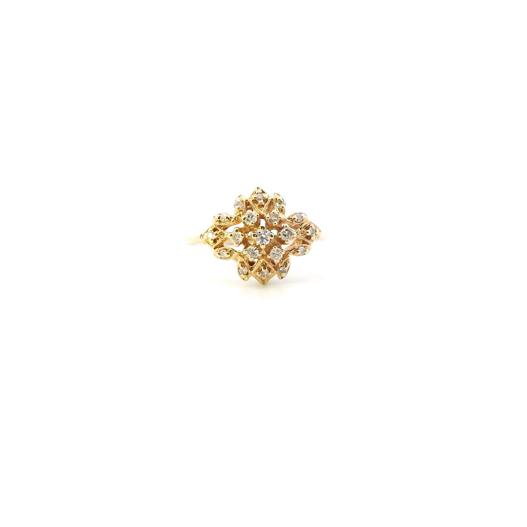 14K Yellow Gold Diamond Cluster Ring - 0.16ct