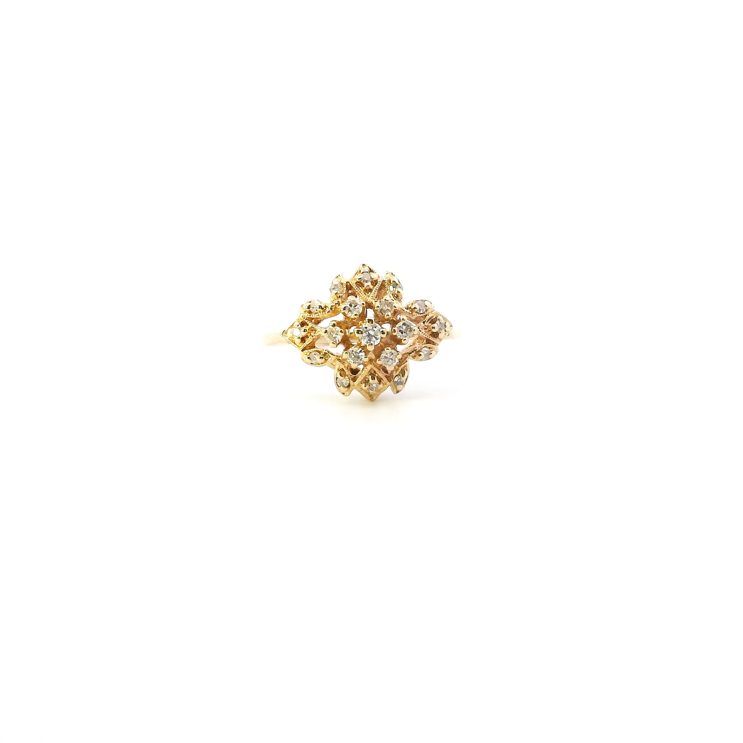 14K Yellow Gold Diamond Cluster Ring - 0.16ct