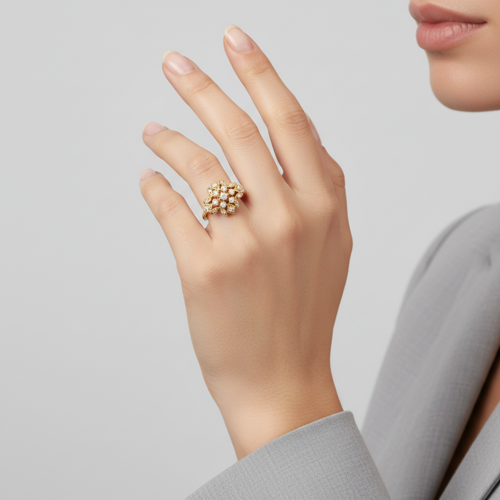 14K Yellow Gold Diamond Cluster Ring - 0.16ct