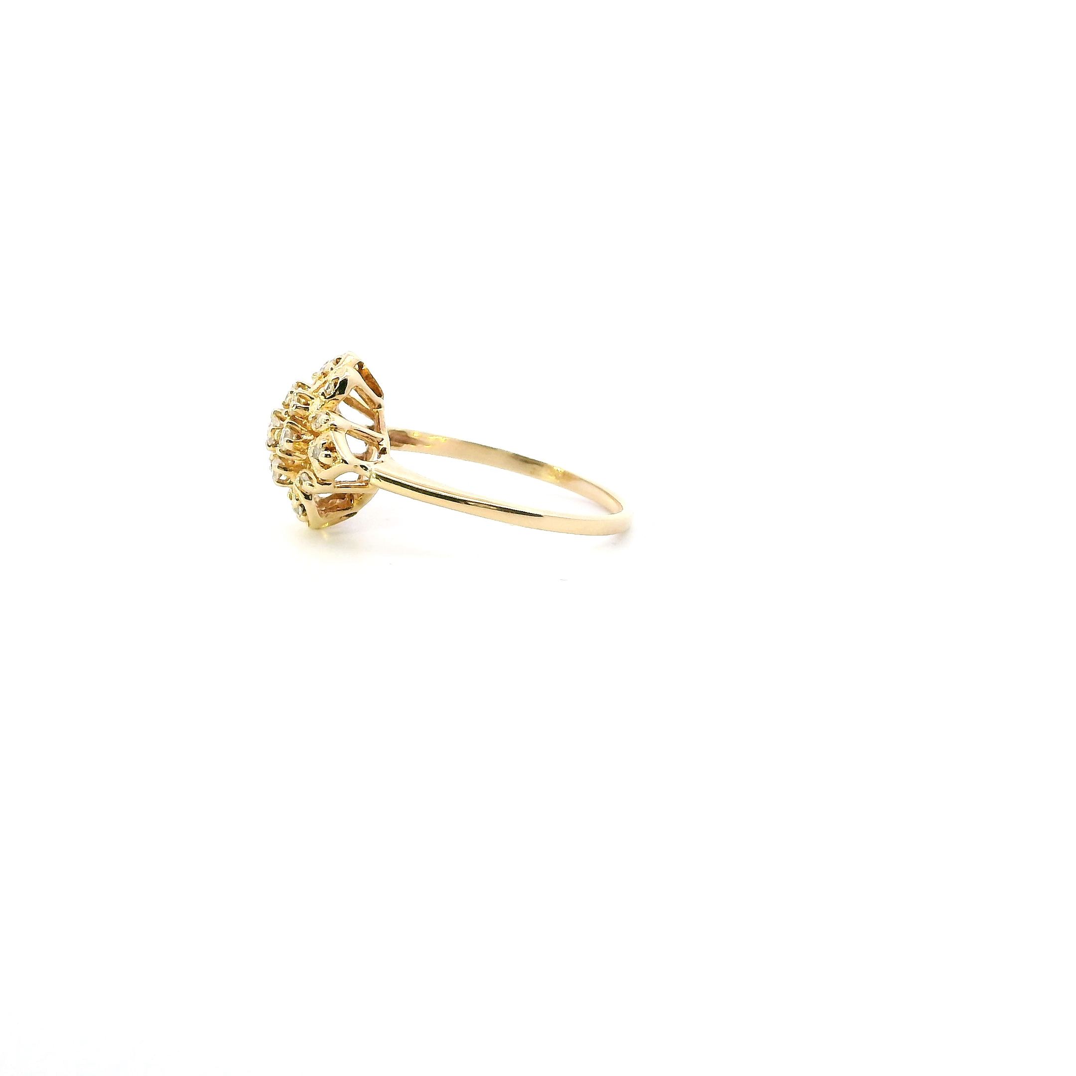 14K Yellow Gold Diamond Cluster Ring - 0.16ct