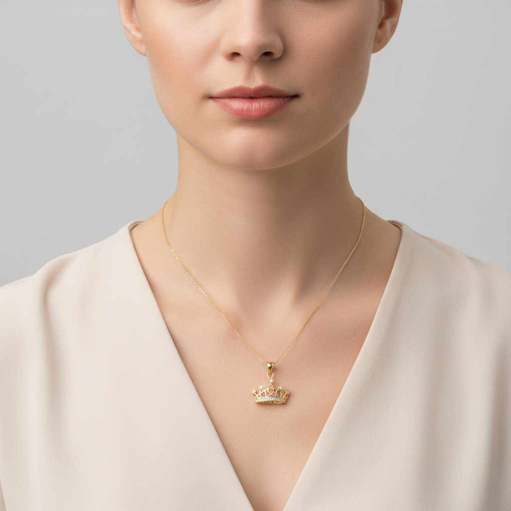 10K Yellow Gold Cz Crown Pendant