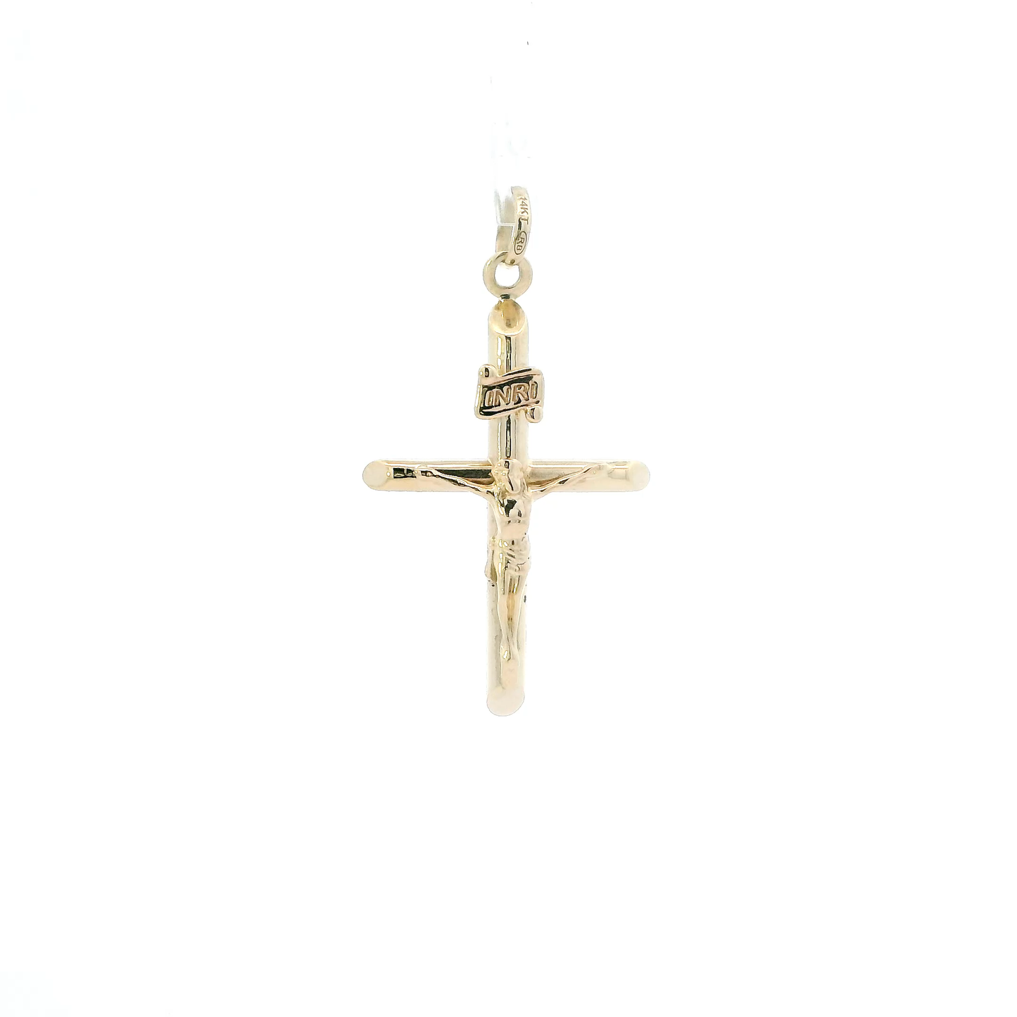 14K Yellow Gold Tube Crucifix Pendant