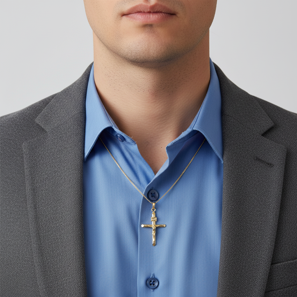 14K Yellow Gold Tube Crucifix Pendant