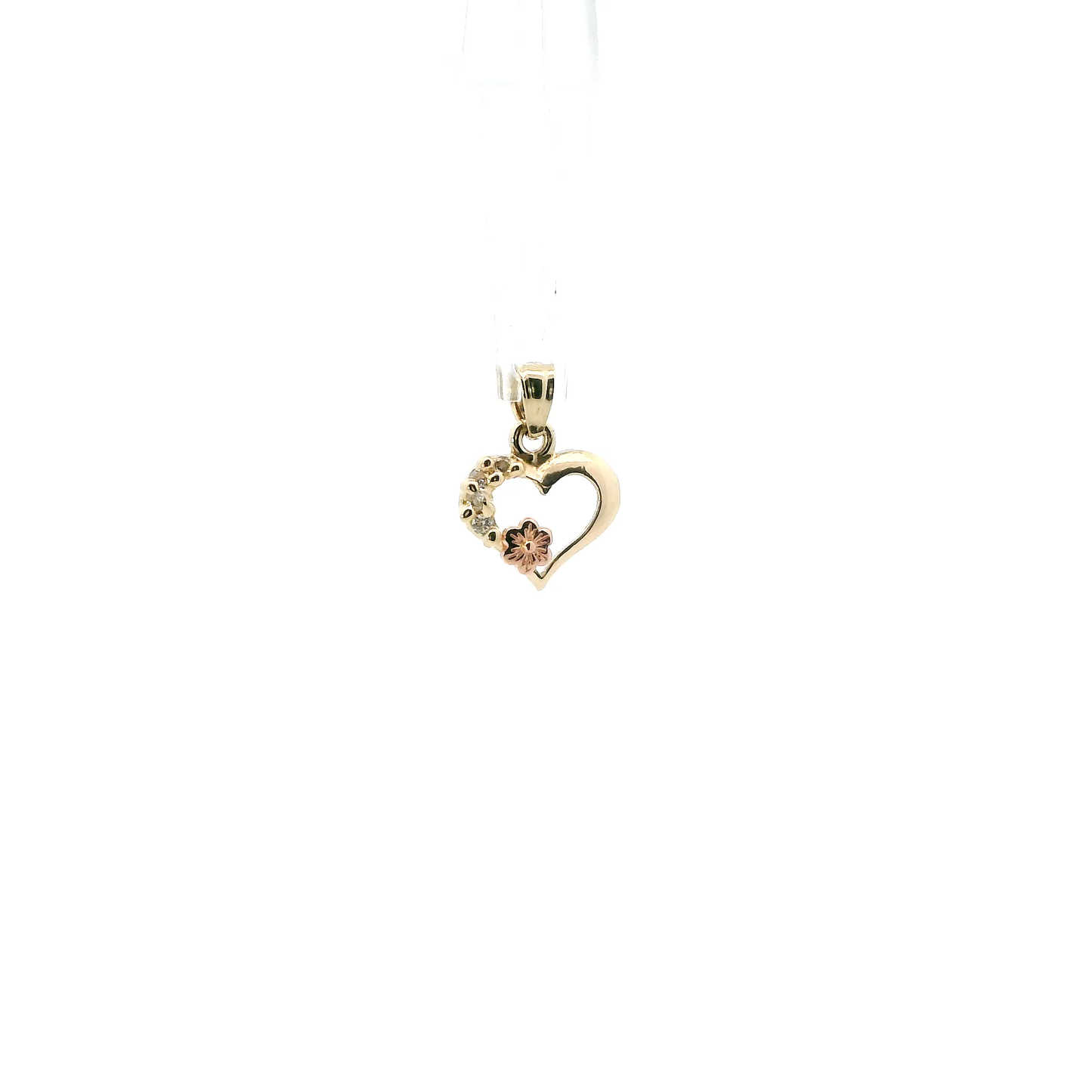 14K Yellow & Rose Gold Cz & Flower Heart Pendant