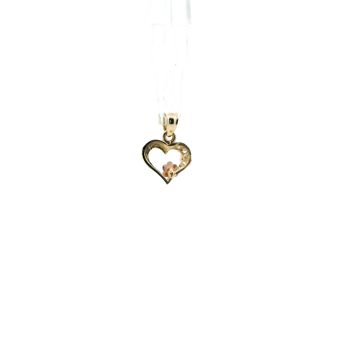 14K Yellow & Rose Gold Cz & Flower Heart Pendant