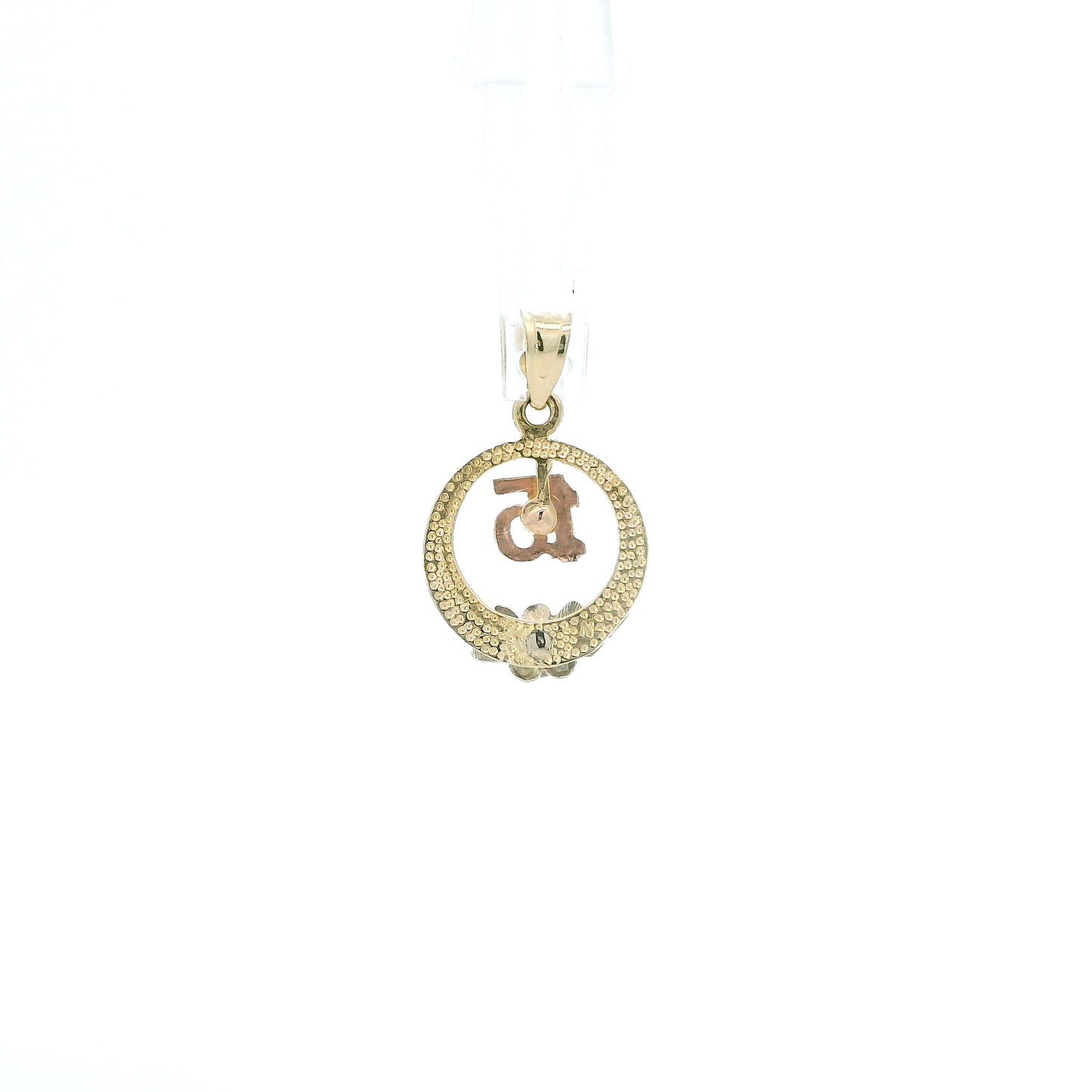 14K Tri Color Gold Round "15" Flower Pendant