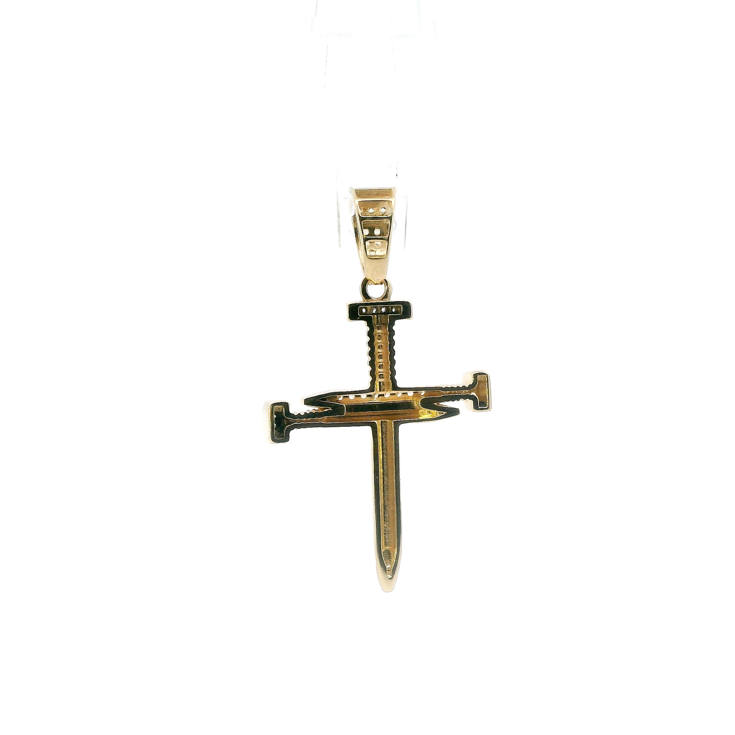 14K Yellow Gold Cz Nail Cross Pendant