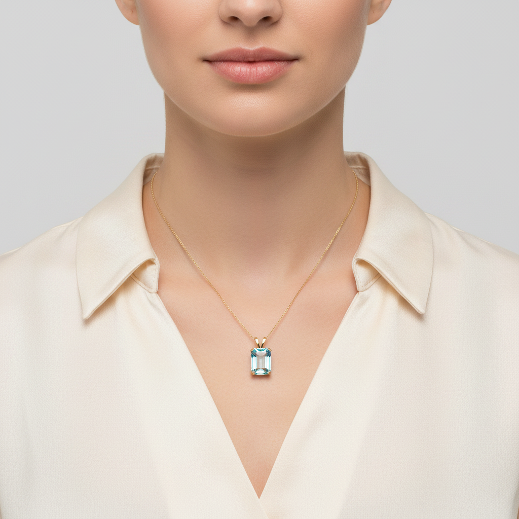 14K Yellow Gold Blue Topaz Pendant