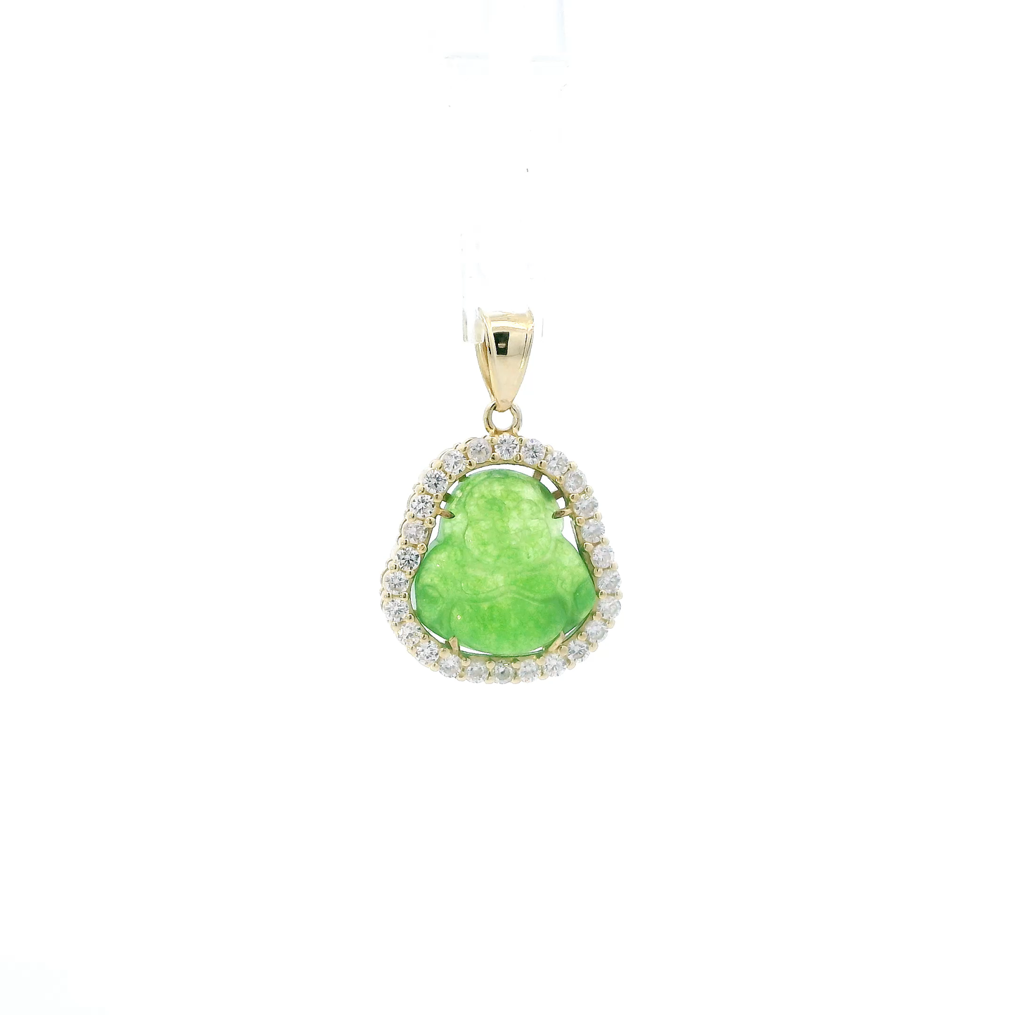 10K Yellow Gold Cz Jade Buddha Pendant