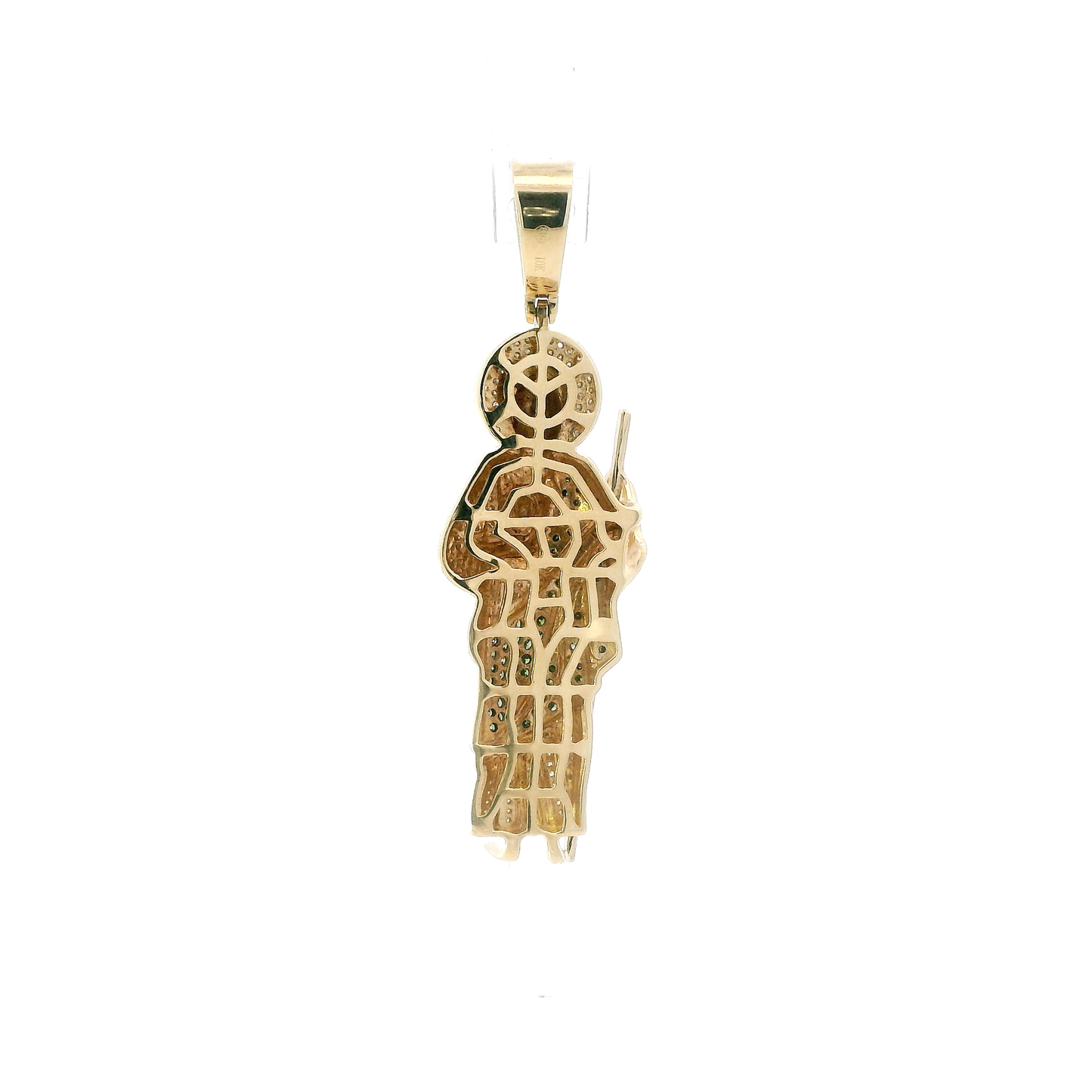 10K Yellow Gold green & White Pave Diamond Religious Figure Pendant