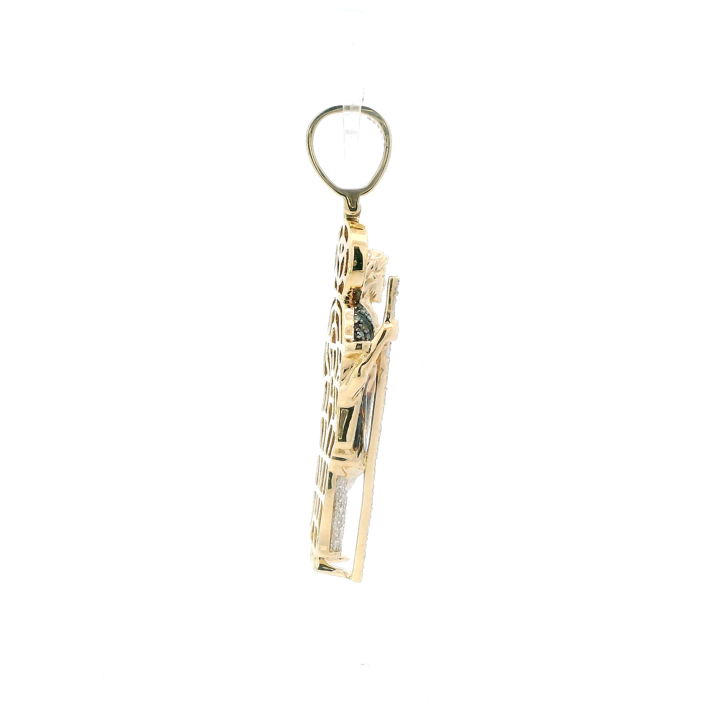 10K Yellow Gold green & White Pave Diamond Religious Figure Pendant