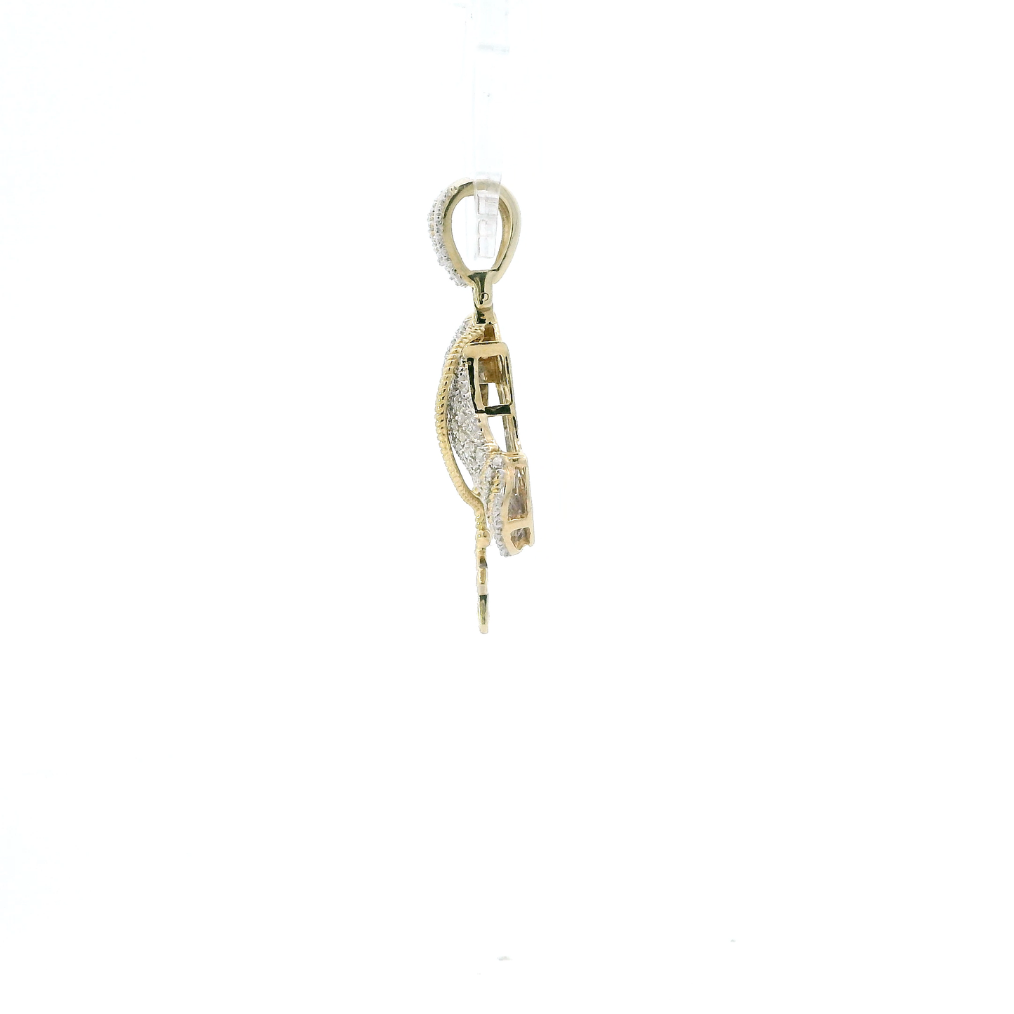 10K Yellow & White Gold Praying Hands & Dangle Cross Pendant