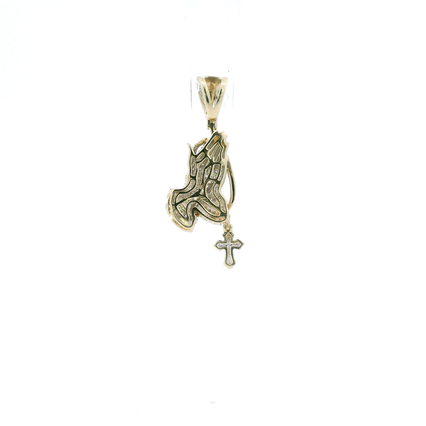 10K Yellow & White Gold Praying Hands & Dangle Cross Pendant