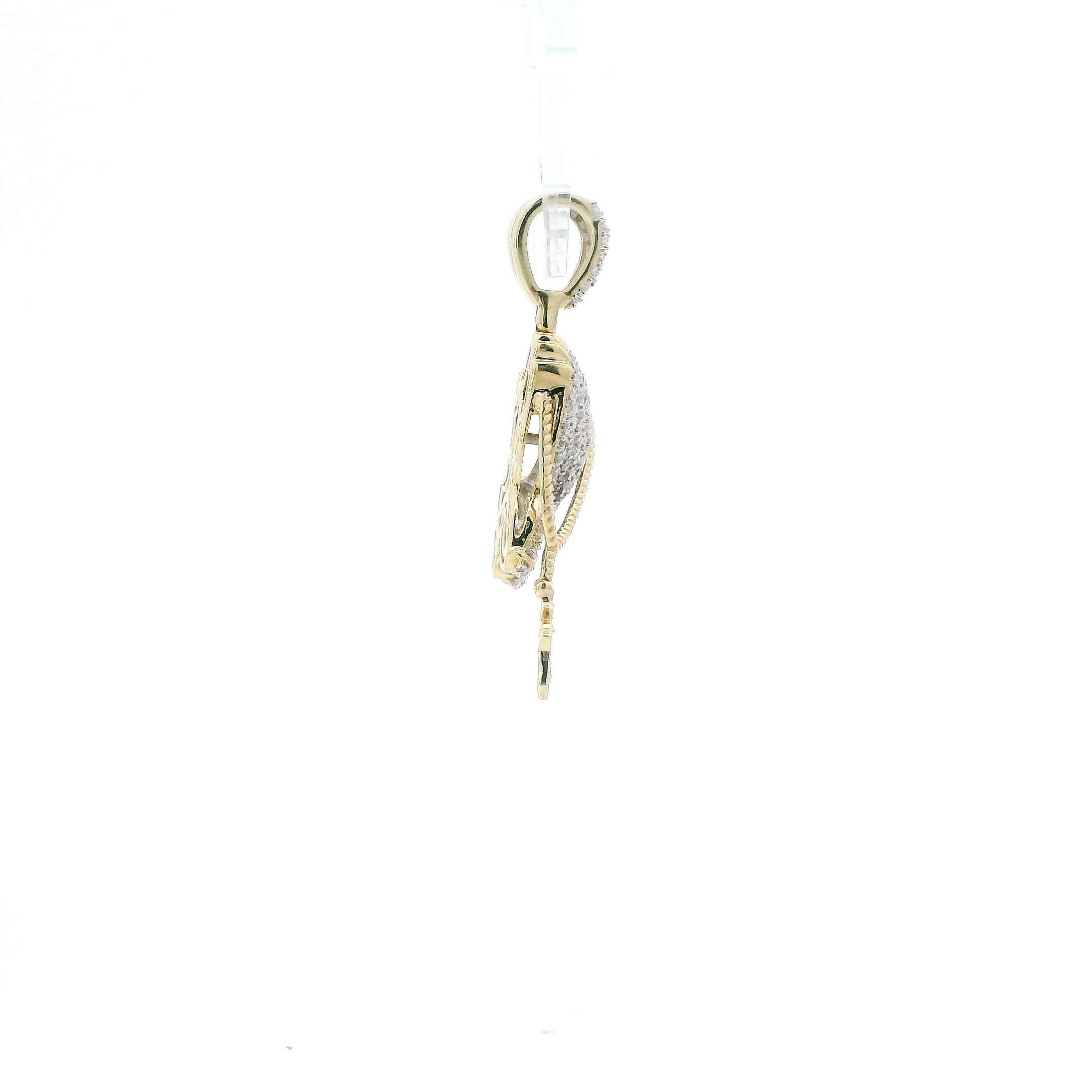 10K Yellow & White Gold Praying Hands & Dangle Cross Pendant