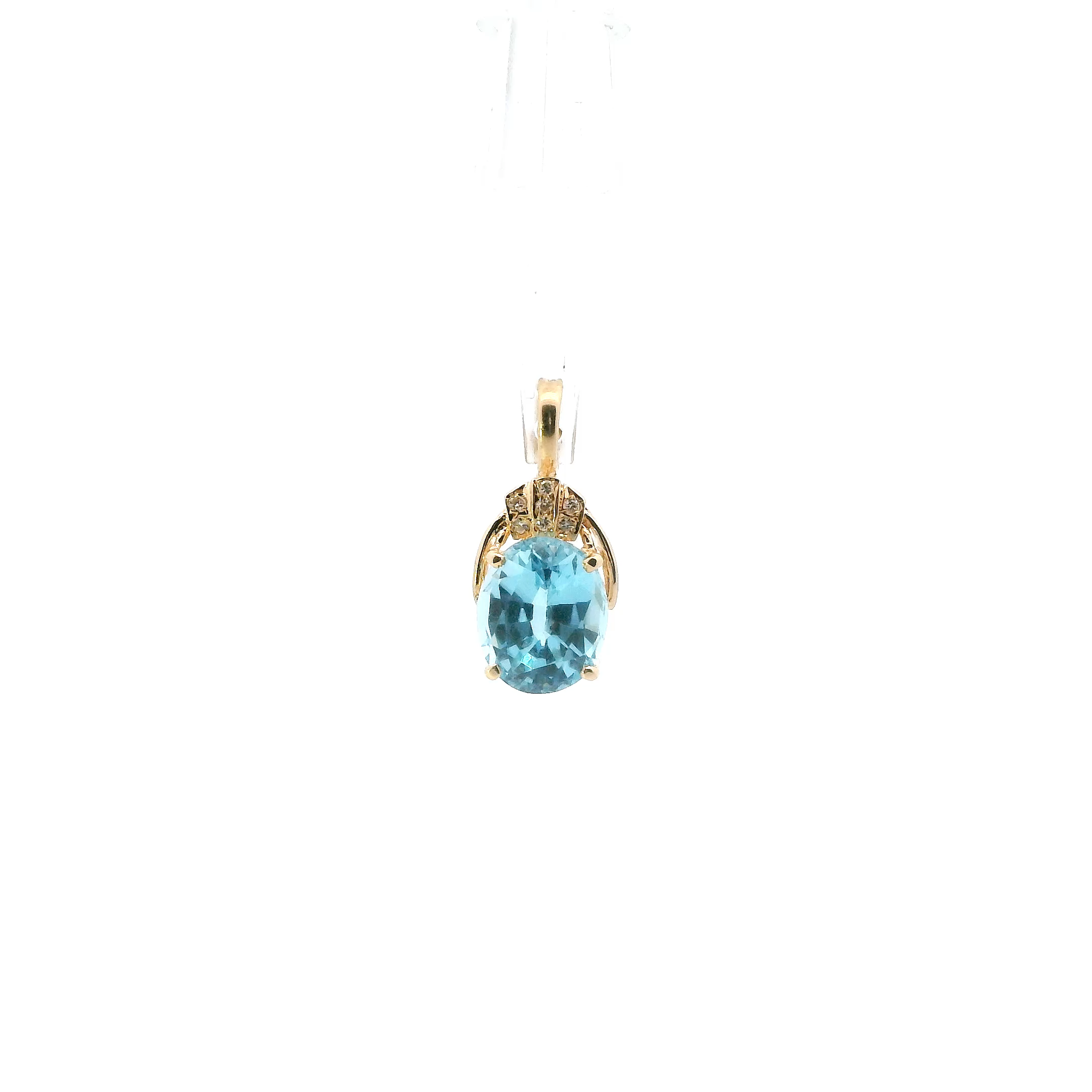 14K Yellow Gold Oval Blue Topaz & Diamond Pendant - 0.06ct
