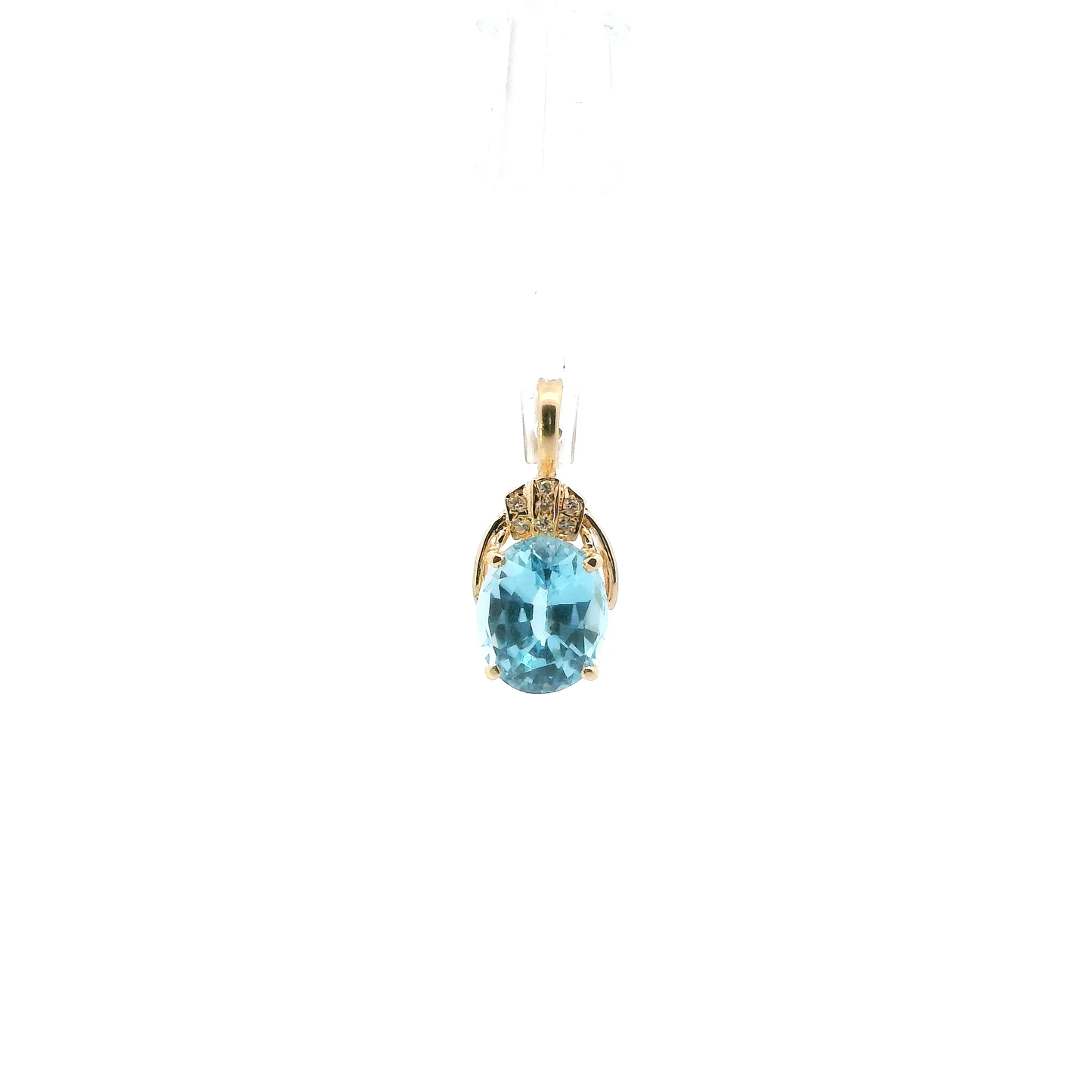 14K Yellow Gold Oval Blue Topaz & Diamond Pendant - 0.06ct