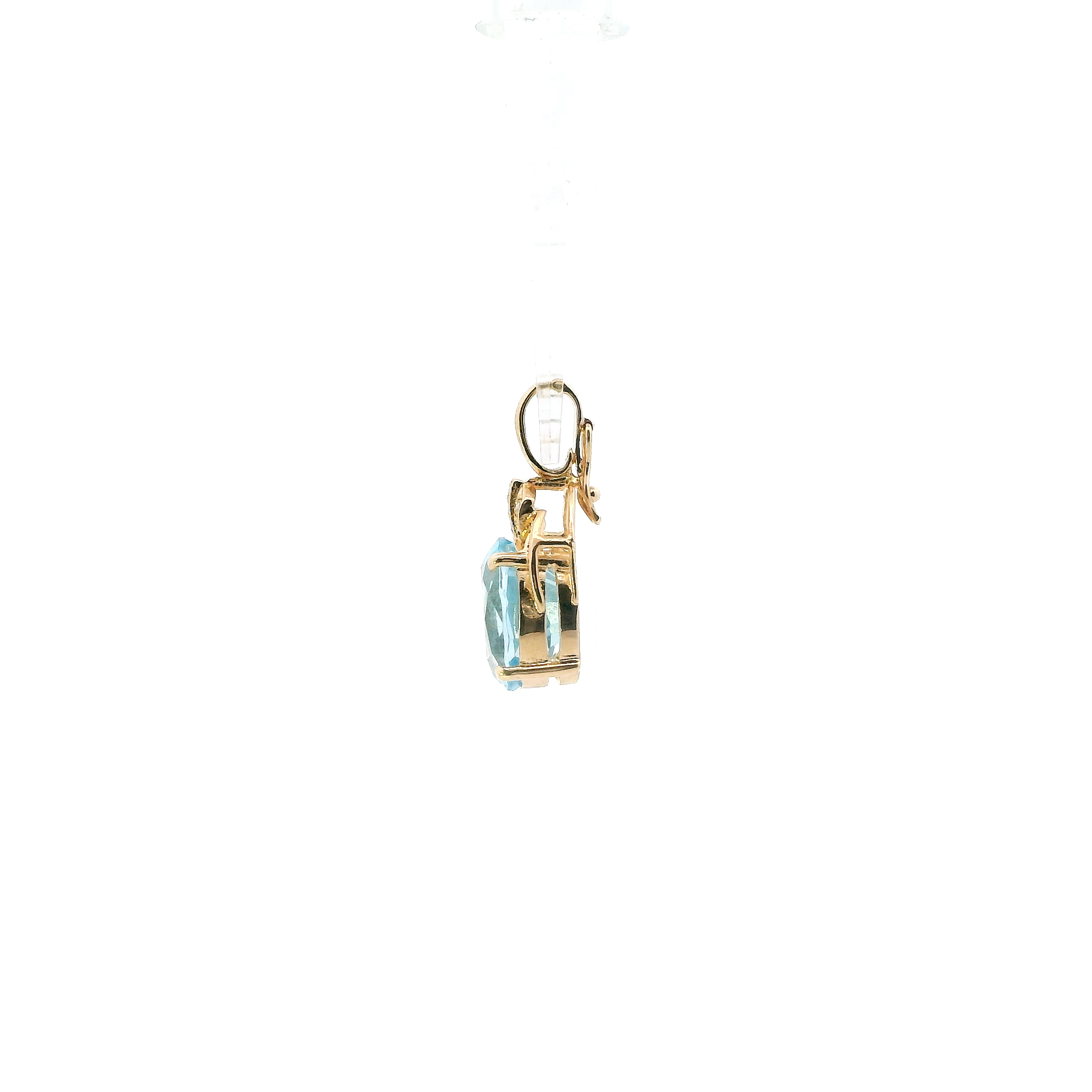 14K Yellow Gold Oval Blue Topaz & Diamond Pendant - 0.06ct
