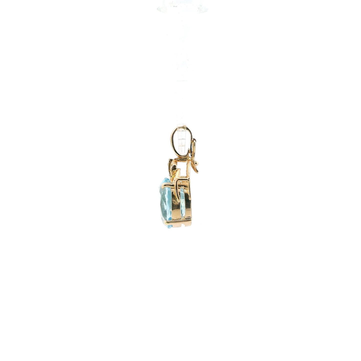 14K Yellow Gold Oval Blue Topaz & Diamond Pendant - 0.06ct
