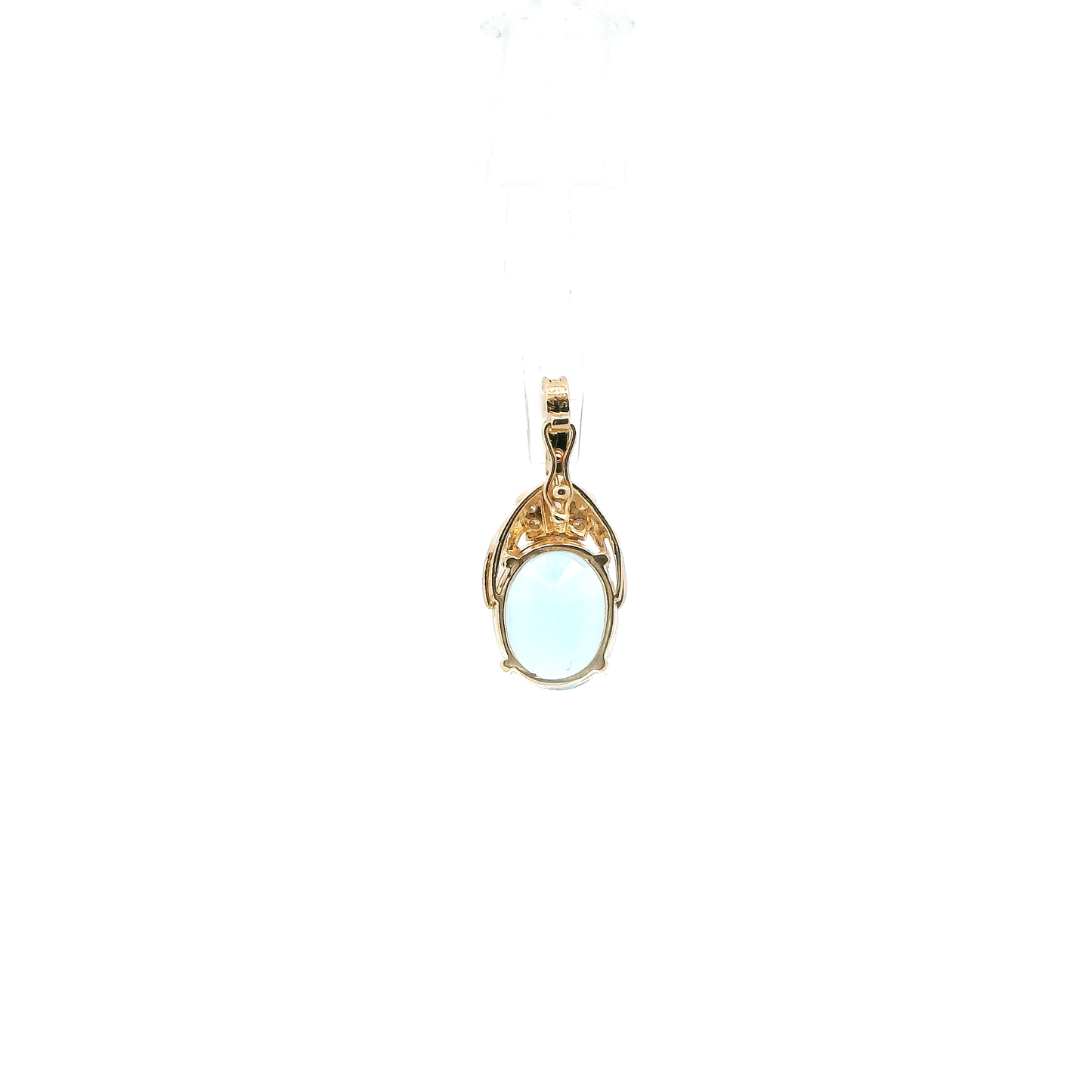 14K Yellow Gold Oval Blue Topaz & Diamond Pendant - 0.06ct